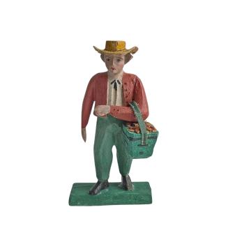 Antike Grulicher Krippenfigur / Gabenbringer mit Korb um 1900 (7 cm)