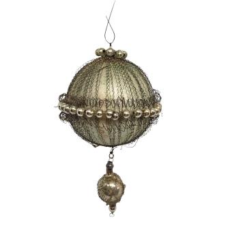 Preview: Antiker Christbaumschmuck, Kugel mit leonischen Drähten um 1920
