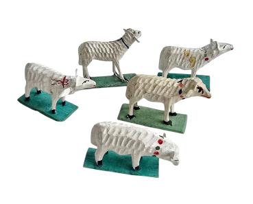 Preview: 5 antike Grulicher Schafe, um 1920