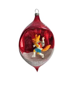 Indent diorama ball with fox and goose around 1950