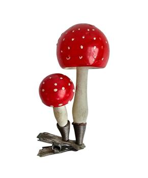 Pair mushrooms on clip, fly agaric, lauscha around 1920