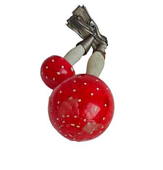 Pair mushrooms on clip, fly agaric, lauscha around 1920