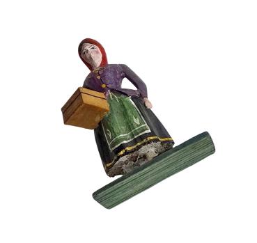 Preview: Antike Grulicher Krippenfigur / Gabenbringer mit Korb um 1900 (7 cm)