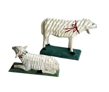 2 antike, wunderschöne Grulicher Schafe, um 1920