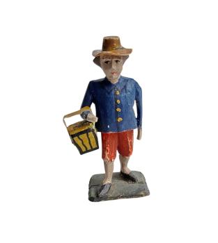 Antike Grulicher Krippenfigur / Gabenbringer mit Korb um 1900 (7 cm)