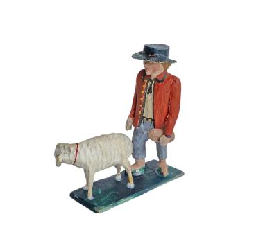 Antique grulich crib figurine, shepherd with sheep around 1900 (7 cm)