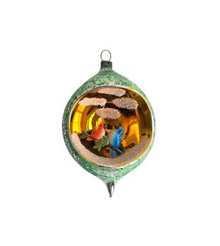 Indent diorama ball with song birds around 1950