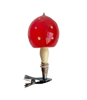 Antiker Christbaumschmuck, Lauscha Fliegenpilz auf Zwicker um 1920