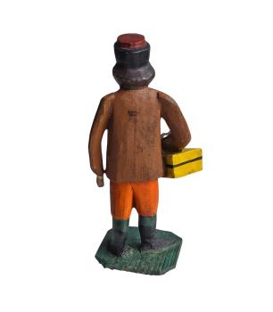 Preview: Antike Grulicher Krippenfigur / Gabenbringer mit Korb um 1900  (10 cm)