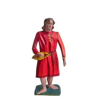 Antike Grulicher Krippenfigur / Gabenbringer mit Brot um 1900 (10 cm)