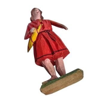 Preview: Antike Grulicher Krippenfigur / Gabenbringer mit Brot um 1900 (10 cm)