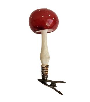 Antiker Christbaumschmuck, Lauscha Fliegenpilz auf Zwicker um 1920