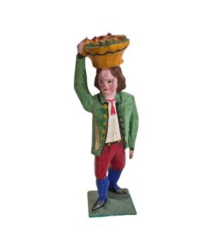 Antike Grulicher Krippenfigur / Gabenbringer mit Früchten um 1900  (10 cm)