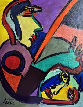 Preview: Peter Robert Keil (geb. 1942 Züllichau), "Genscher und Kohl"  80er Jahre