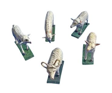 Preview: 5 antike Grulicher Schafe, um 1920