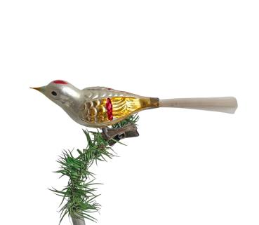 Antiker Christbaumschmuck, Vogel auf Zwicker um 1930