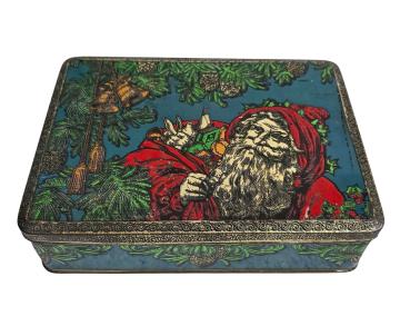 Antique tin box / Christmas motif with santa