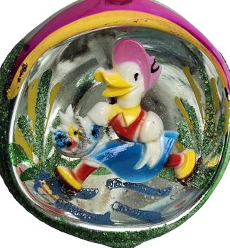 Diorama Kugel, Ente mit Blumen um 1950