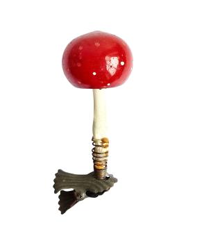 Preview: Antiker Christbaumschmuck, Lauscha Fliegenpilz auf Zwicker um 1920