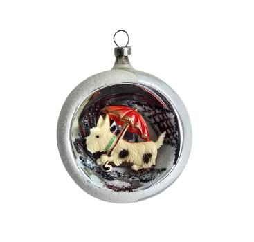 Preview: Diorama Kugel, mit Hund mit Regenschirm um 1950