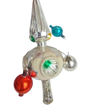 Preview: Antique Christmas tree topper with colorful baubles