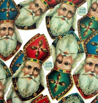 Antique set die cut scraps, santa around 1920