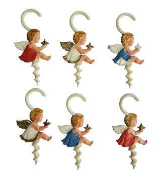 Preview: Antiker Christbaumschmuck, 6 Apfelhalter, Engel aus Celluloid um 1950