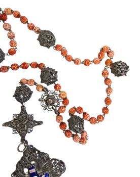 Rosenkranz filigran aus Silber, Kreuz mit Emaille, 19. Jahrhundert