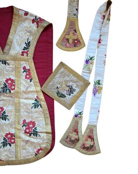 Preview: Antike weiße Kasel, Ornat, Messgewand, Vestment, Pluviale, 19. Jahrhundert