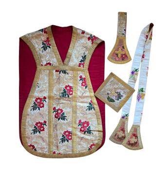 Antike weiße Kasel, Ornat, Messgewand, Vestment, Pluviale, 19. Jahrhundert