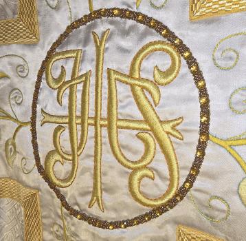 Antique white chasuble, vestment, Ornat