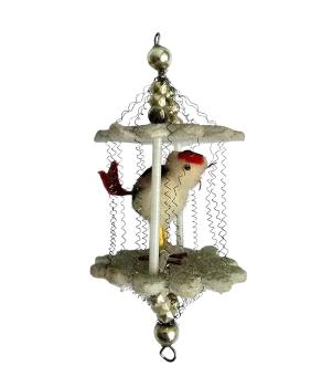 Gablonzer Vogelkäfig mit Vogel um 1930