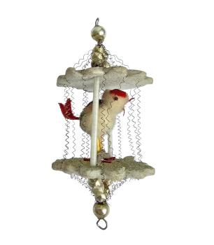 Preview: Gablonzer Vogelkäfig mit Vogel um 1930