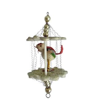 Preview: Gablonzer Vogelkäfig mit Vogel um 1930