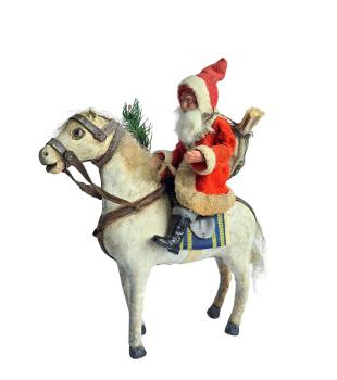 Preview: Antiker Nikolaus / Weihnachtsmann auf Pferd