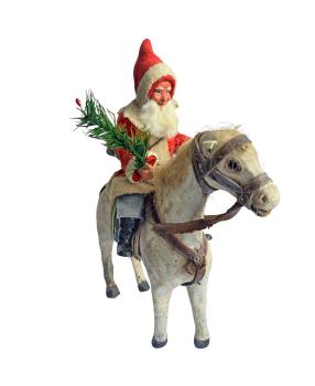 Preview: Antiker Nikolaus / Weihnachtsmann auf Pferd