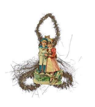 Tinselornament mit Oblaten um 1920