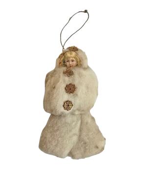 Antiker Christbaumschmuck, Mädchen aus Watte, um 1920