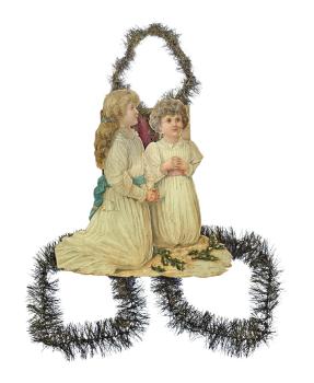Tinselornament mit Engel Oblate um 1920