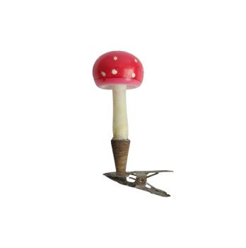 Preview: Antique mushroom / fly agaric on clip, lauscha around 1930