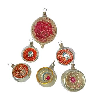 6 Lauscha Reflexkugeln, um 1920