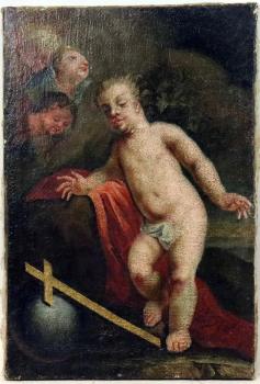 Barockgemälde Jesuskind mit Engeln um 1700