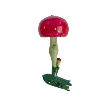 Preview: Antiker Christbaumschmuck, Fliegenpilz auf Zwicker um 1930