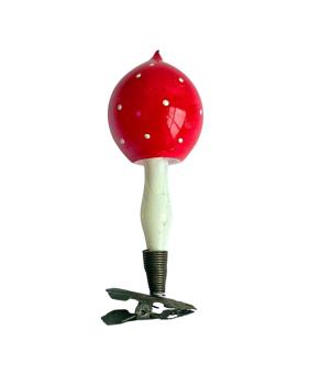 Antiker Christbaumschmuck, Lauscha Fliegenpilz auf Zwicker um 1930