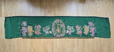 Preview: Antike grüne Altardecke, Altarverkleidung, handbemalt, um 1920