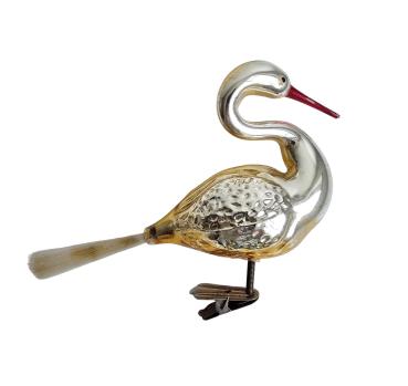 Preview: Glasornament,  Schwan / Vogel auf Zwicker, 50er Jahre