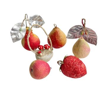 6 Stück antiker Christbaumschmuck aus Watte um 1920