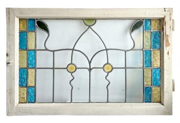 Preview: Antikes Holzfenster Original mit Buntglas/Bleiglas um 1900
