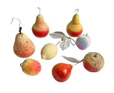 8 Stück antiker Christbaumschmuck aus Watte um 1920