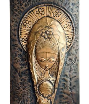 Preview: Mid century Kupfer Relief, S. Cellini, Madonna mit Kind